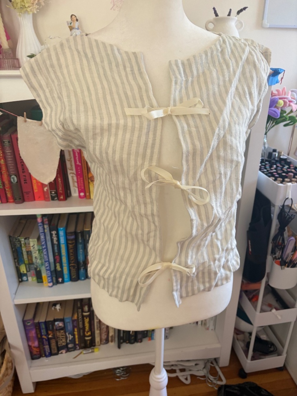 LAUDE the Label Striped Tie-Front Linen Top | Size XS